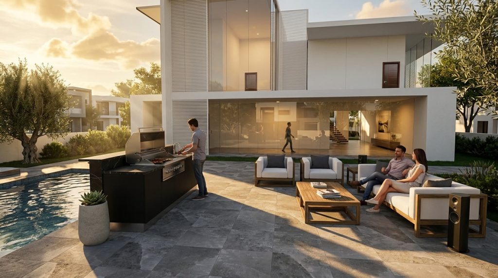Projet 3D de cuisine d'extérieur sur mesure conçu par Komcēbo